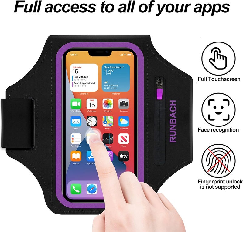 RUNBACH Armband for Samsung Galaxy S24 Ultra/S23 Ultra/S22 Ultra/S21 Ultra/S20 Ultra/S24+/S23+/S22+/S21+/S20+/S10+/S9+/S8+, with Zipper Pocket for for Galaxy Buds and Car Key(Purple) - Image 2